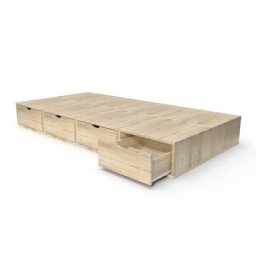 Lit 90x200 1 place avec tiroirs Cube bois 90x200 Vernis Naturel