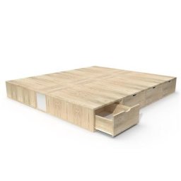 Lit double avec rangement tiroirs Cube 160x200 Vernis Naturel