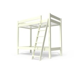 Lit superposé 2 places 90x190 avec échelle inclinée bois ABC 90x190 Ivoire