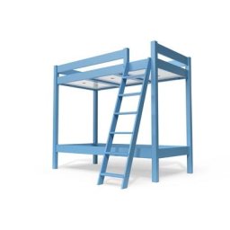 Lit superposé 2 places 90x190 avec échelle inclinée bois ABC 90x190 Bleu Pastel