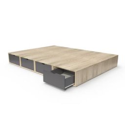 Lit double avec rangement tiroirs Cube 140x200 Vernis naturel/Gris anthracite