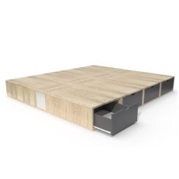 Lit double avec rangement tiroirs Cube 160x200 Vernis naturel/Gris anthracite