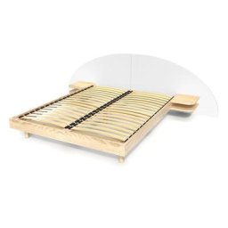 Lit 2 places bois avec tête et chevets ARC 160x200 Vernis naturel/Blanc