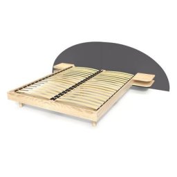 Lit 2 places bois avec tête et chevets ARC 160x200 Vernis naturel/Gris anthracite