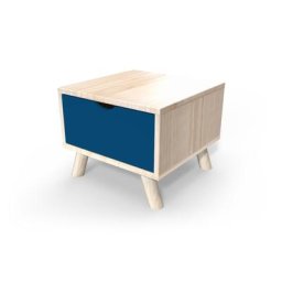 Table de chevet Scandinave bois Viking + tiroir Vernis naturel/Bleu pétrole