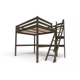 Lit Mezzanine bois avec escalier de meunier Sylvia 160x200 Wengé