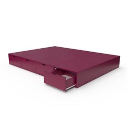 Lit double avec rangement tiroirs Cube 140x200 Prune