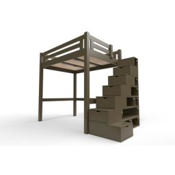 Lit Mezzanine adulte bois + escalier cube hauteur réglable Alpage 140x200 Wengé
