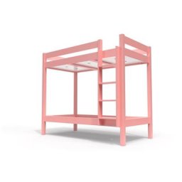 Lit superposé 2 places 90x190 avec échelle droite bois ABC 90x190 Rose Pastel
