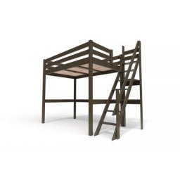 Lit Mezzanine bois avec escalier de meunier Sylvia 120x200 Wengé