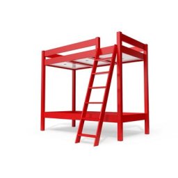 Lit superposé 2 places 90x190 avec échelle inclinée bois ABC 90x190 Rouge