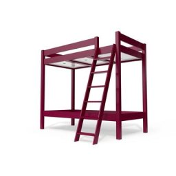 Lit superposé 2 places 90x190 avec échelle inclinée bois ABC 90x190 Prune