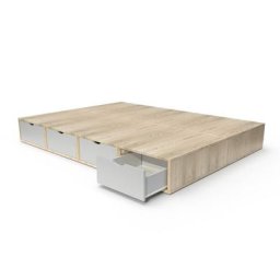 Lit double avec rangement tiroirs Cube 140x200 Vernis naturel/Gris souris
