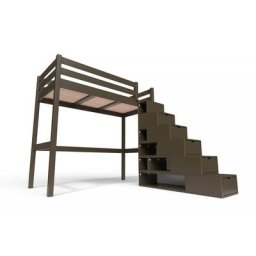 Lit Mezzanine bois avec escalier cube Sylvia 90x200 Wengé