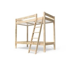 Lit superposé 2 places 90x190 avec échelle inclinée bois ABC 90x190 Vernis Naturel