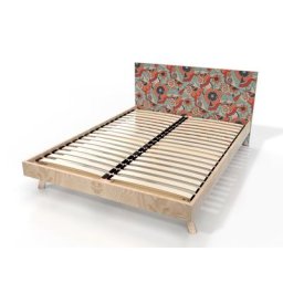 Lit Scandinave 2 places bois Viking 160x200 Décor Fleurs rouges