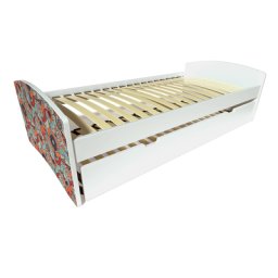 Banquette lit gigogne Happy 90x190 bois et décor 90x190 Décor Fleurs rouges