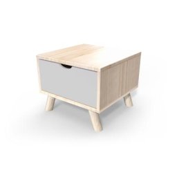 Table de chevet Scandinave bois Viking + tiroir Vernis naturel/Gris souris
