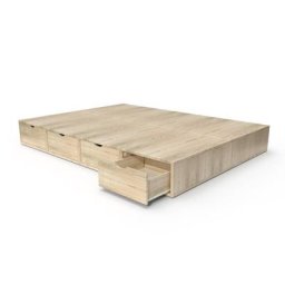 Lit double avec rangement tiroirs Cube 140x200 Vernis Naturel