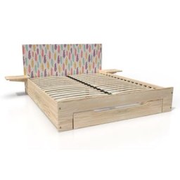 Lit 2 places Happy bois avec tiroir et chevets amovibles 140x200 Décor Plumes