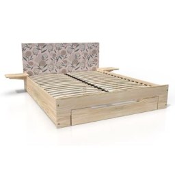 Lit 2 places Happy bois avec tiroir et chevets amovibles 140x190 Décor Fleurs roses