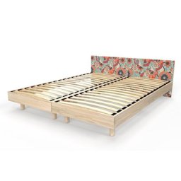 Lits jumeaux bois massif avec têtes Twin 90x200 Décor Fleurs rouges