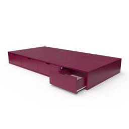 Lit 90x200 1 place avec tiroirs Cube bois 90x200 Prune