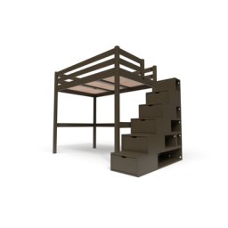 Lit Mezzanine bois avec escalier cube Sylvia 120x200 Wengé
