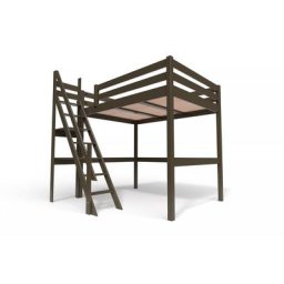Lit Mezzanine bois avec escalier de meunier Sylvia 140x200 Wengé