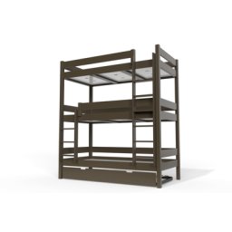 Lit superposé ABC 4 places en bois massif 90x190 90x190 Wengé