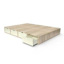 Lit double avec rangement tiroirs Cube 140x200 Vernis naturel / Ivoire