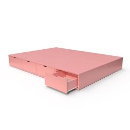 Lit double avec rangement tiroirs Cube 140x200 Rose Pastel