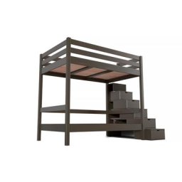 Lit superposé 4 personnes adultes bois escalier cube Sylvia 120x200 Wengé