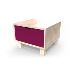 Table de chevet bois Cube + tiroir Vernis Naturel/Prune