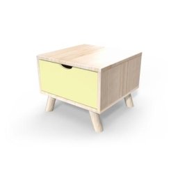 Table de chevet Scandinave bois Viking + tiroir Vernis naturel/Jaune
