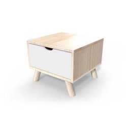 Table de chevet Scandinave bois Viking + tiroir Vernis naturel/Blanc