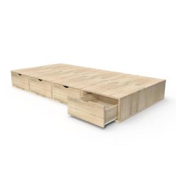 Lit 90x200 1 place avec tiroirs Cube bois 90x200 Brut