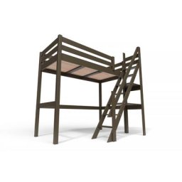 Lit Mezzanine bois avec escalier de meunier Sylvia 90x200 Wengé