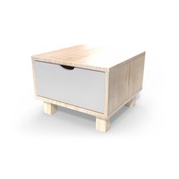 Table de chevet bois Cube + tiroir Vernis naturel/Gris souris