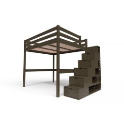Lit Mezzanine bois avec escalier cube Sylvia 160x200 Wengé