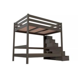 Lit superposé 4 personnes adultes bois escalier cube Sylvia 140x200 Wengé