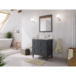 Ensemble meubles SDB cottage 2pcs LAVANDA 75 quartz Carrara monté laqué gris