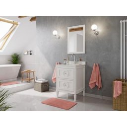 Ensemble meubles SDB cottage 2pcs LAVANDA 60 quartz Carrara monté laqué blanc