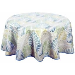 Nappe ronde en toile cirée tropicale Palmier - Diam. 150 - Bleu