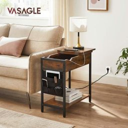 Vasagle Table d'Appoint avec Prise d'Alimentation, Bout de Canapé, Petite Table, Dessus Rabattable,