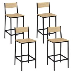 Lot de 4 tabourets de bar DETROIT avec dossier chaise de cuisine design industriel - Multicolore