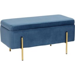 Coffre pliable, banc de rangement, pouf repose-pieds en velours, couleur Bleue, dimensions 80 x 40