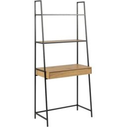 Sea Étagère de bureau, 2 tablettes de rangement, 1 tiroir, teinte naturelle, noir. - Naturelle