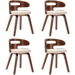 Chaises de salle à manger 4 pcs Crème Bois courbé et similicuir Vidaxl crème et marron foncé