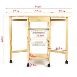 Bathrins - Chariot de service desserte pliable à roulettes 3 Niveau - 91 * 37 * 75 cm
